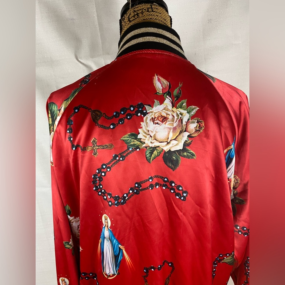 Civil Regime limited edition red satin Virgin Mary rosary satin bomber jacket - Picture 13 of 16